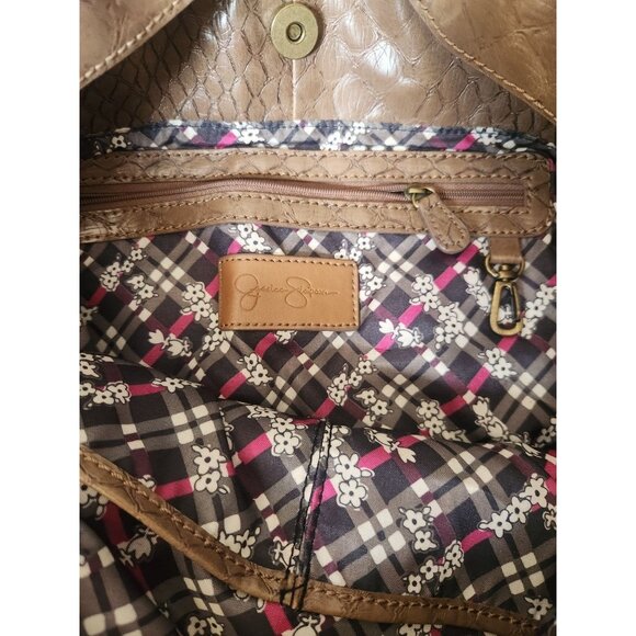 Jessica Simpson Large Leather Brown Embossed Shoulder Tote Bag NWOT - Picture 7 of 8